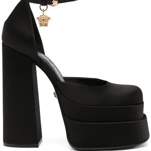 Versace Black Platform Pumps with Ankle Strap